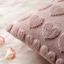 MIULEE Set of 2 Blush Pink Mothers Day Valentines Pillow Covers Heart Love Decorative Cute Throw Pillows 18x18 Inch Soft Plush Faux Wool Farmhouse for Gift Spring Sofa Livingroom Bed