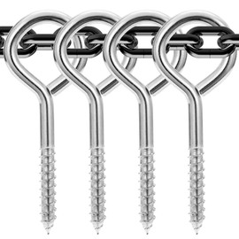 AUGHOA 5 Inch Heavy Duty Stainless Steel Eye Bolts, 4 Pcs Screw in Hooks for Wood Hanging Securing Hammock, 500 Pound Load Large Eye Bolts for Indoor and Outdoor Uses (Silver)