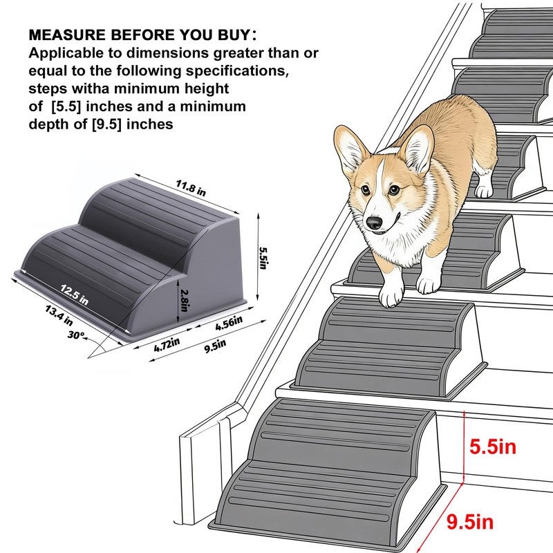 CiWiVOKi 2-Step Modular Dog Ramp - Portable Non-Slip Stairs for