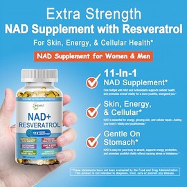 Suplemento NAD 11 en 1 con resveratrol, CoQ10, quercetina, colágeno, semilla de uva para energía celular, enfoque mental y apoyo antioxidante, supleme