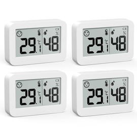 VOCOO Mini Indoor Hygrometer, Indoor Thermometer, Digital Thermometer, Hygrometer with LCD Screen, Comfortable Icon Large Numbers for Baby Room, Cellar, Greenhouse, Reptile House(℉/℃), Pack of 4