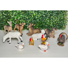 Nativity Set Animal Collection Holiday Home Decor Set of 11pcs Cow,Donkey,Lamb,Chickens,Ducks & Turkey