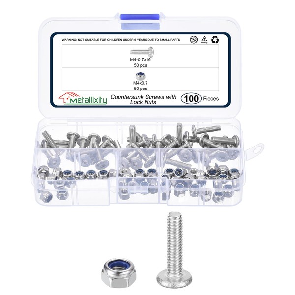 METALLIXITY Furniture Connector Bolt Nut(M4-0.7x16) 100Pcs, Silver Tone, 304 Stainless