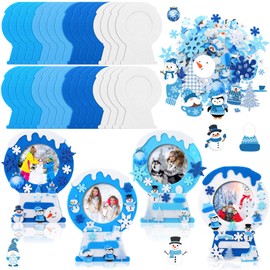 Ferraycle 232 Pieces Winter DIY Picture Frames Craft Kit 32 Pieces Snow Photo Frames with 200 Stickers to Decorate for Xmas Winter Party Favor Classroom Home(Vivid Color,Fun Style)