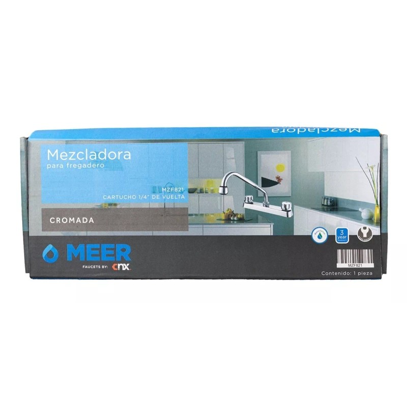 Cnx Mezcladora Para Fregadero Cromada Cartucho 1/4 De Vuelta