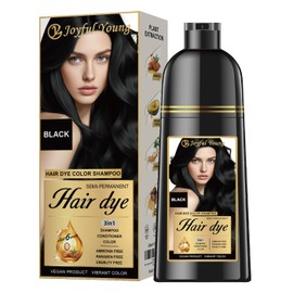 Joyful Young Hair Dye Shampoo 3-in-1, Black Semi-Permanent Gray Hair Coverage, Color Depositing Shampoo for Women & Men, Vegan, Ammonia-Free