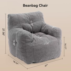 INMOZATA Bean Bag Chair for Adult, 3FT Pre-Filled Soft Teddy Fluffy Lazy Sofa Floor Chair Beanbag for Living Room Playroom Dorm Apartment (Mid-Gray)
