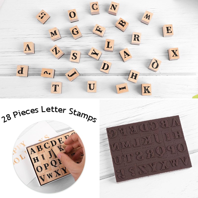 Dizdkizd 28-Piece Capital Letter Stamps, Cute Alphabet Rubber Stamp Set,