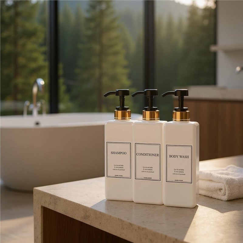 Shampoo and Conditioner Dispenser - Modern Gold Design Large 27oz