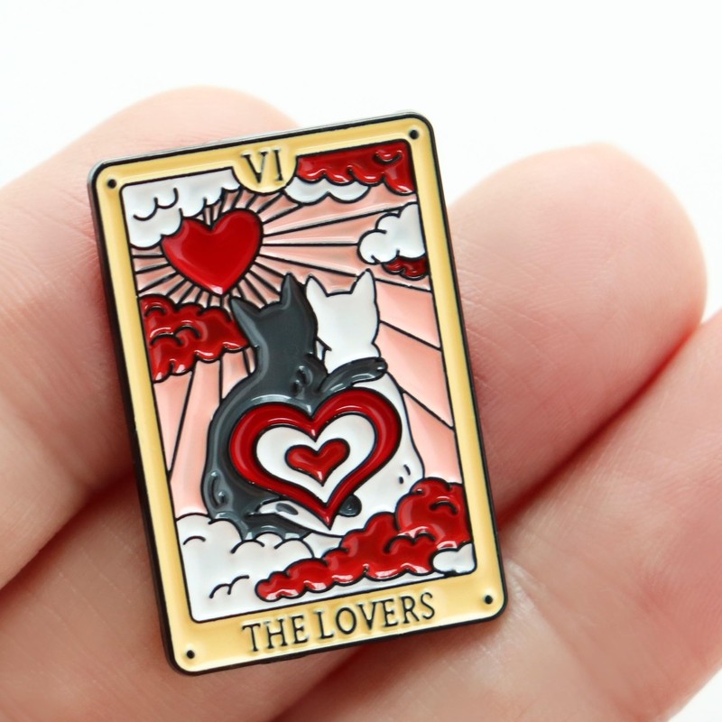 Cat Tarot Card The Lovers Cute Cat Pin Enamel Heart