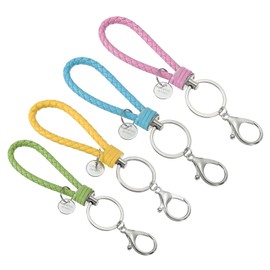 PATIKIL Keychain Bracelet,Woven Leather Wristlet Keychain for Women and Men Handmade Keyring Holder for Car Keys, Bag Decoration,Green/Yellow/Pink/Blue (1pcs of each)