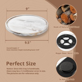 9 Inch Wood Lazy Susan Turntable Organizer for Cabinet - Round Wooden Lazy Susan Organization and Storage for Pantry Table Kitchen Countertop Cupboard Coffee Bar Farmhouse Decor - White Washed Wood