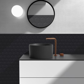 WalDecoo Matte Black Hexagon Peel and Stick Wall Tiles for Kitchen, Large Design 10-Sheet Stick on Backsplash for Bathroom, Kitchen, RV, etc（12''×12''）.