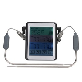 Digital Thermometer Dual Probe Meat Temperature Meter Tester Timer Alarm Large Color Screen for Kitchen Barbecue Cooking