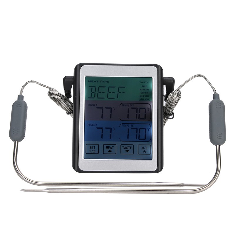 Digital Thermometer Dual Probe Meat Temperature Meter Tester Timer Alarm