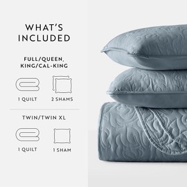 Linen Market Quilt Coverlet Set All Season Microfiber Modern Ultra Soft Bedding in Floral Stitch - King/Cal-King Floral Stitch Dusk Blue