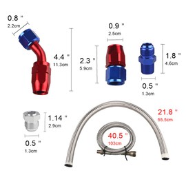 JDMON Turbo Oil Feed Line Oil Return Line Oil Drain Pipe Complete Kit T3 T4 T3/T4 T70 T66 T04E Silver Tubing+Red and Blue Connectors