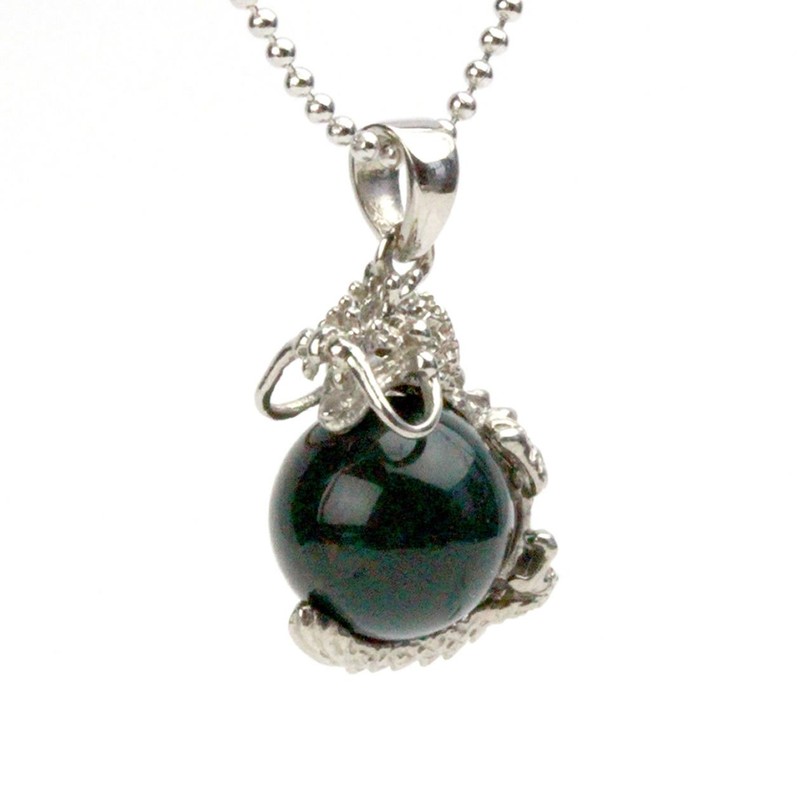 Happy Bomb Bloodstone Dragon Pendant Necklace 12mm Brass Natural Stone
