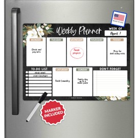 Floral Magnetic Weekly Calendar for Fridge Whiteboard - Weekly Dry Erase Board for Fridge, Magnetic Weekly Planner for Fridge, Magnetic Whiteboard for Fridge, Schedule Board, White Board for Fridge