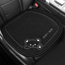 Pure Linen Car Seat Covers, 50 x 50 cm, Front Seats, Car Seat Cushion with Cartoon Bears, Stylish Seat Cushion, Car Front Seats, Non-Slip Seat Cushion for Car Seat, SUV (Black)