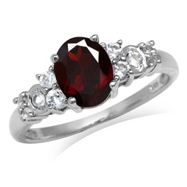 Silvershake 2.05ct. Natural Garnet and White Topaz 925 Sterling Silver Engagement Ring Size 10