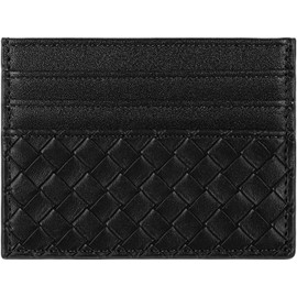 portafolios minimalista con 6 ranuras para tarjetas de piel tela a mano para tarjetas de crédito italiano para hombres y mujeres, Negro -, Minimalista