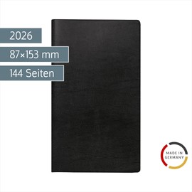 rido/idé Pocket Calendar Model Pocket Planner Int. 2026 | A6, Faux Leather, Black