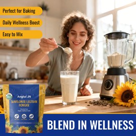 Angtai JN Organic Sunflower Lecithin Powder | USDA Certified, Non-GMO | 4oz (113g) | 10g Daily Serving for Brain, Liver & Heart Health | Easy Mixing in Smoothies, Shakes & Baking