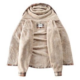 WINDFIT Women's Full Zip Fleece Flannel Jacket Plaid Sherpa Lined Jacket for Women Beige Medium