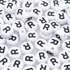 Amaney Letter Beads R 100pcs 7×4mm White Round Acrylic Black