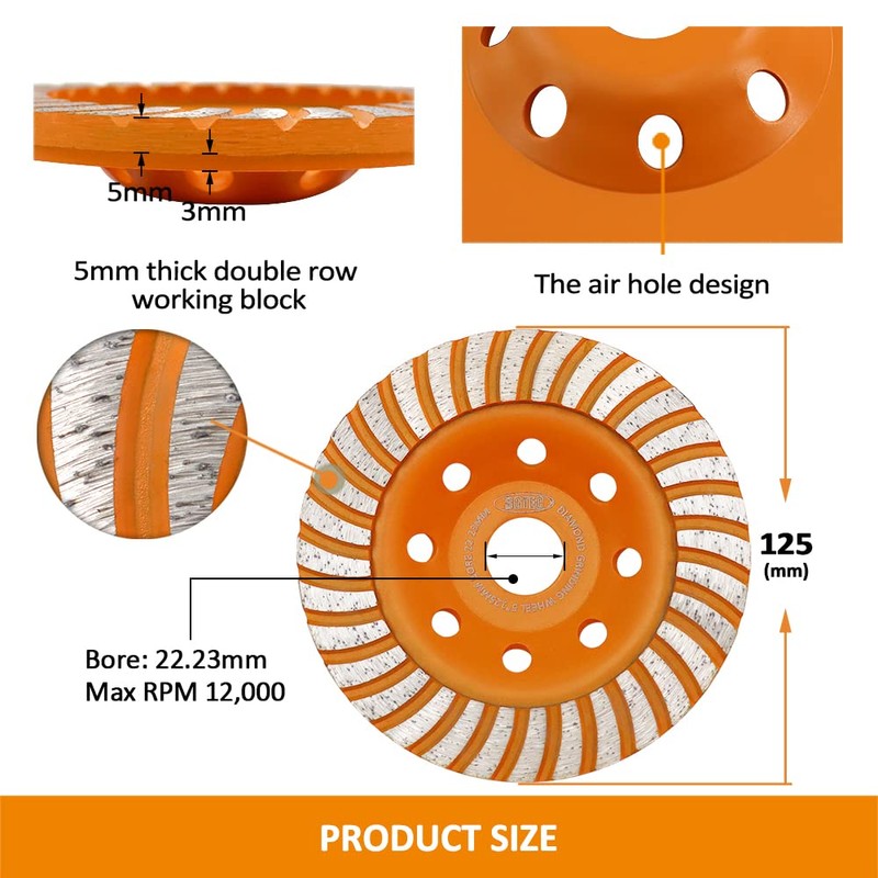 BGTEC Diamond Cup Wheel for Concrete - 125 mm Angle
