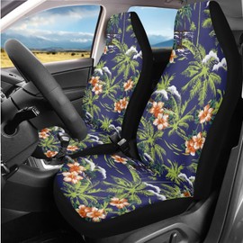 Yvmoruby Hawaiian Flower Print 2 Piece Car Seat Covers and 1 Car Trash Can, Universal High Back Bucket Soft Auto Seat Protector Cover