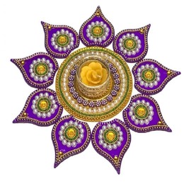Krisah SMALL SIZE 11 Pieces Set Acrylic Rangoli with T Light Holder Multicolour Handicraft Jewel Stone Decorations (Small)