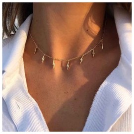 Iaceble Boho Thunder Choker Necklace Minimalist Thunder Necklace Chain Gold Lightning Bolt Choker Necklace Tiny Lightning Tassel Necklace Jewelry for Women and Girls