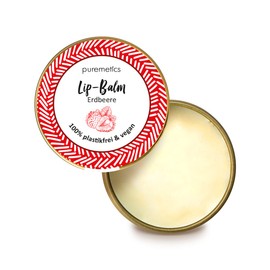 puremetics Zero Waste Lip Balm "Strawberry" | 100% Vegan & Plastic-Free | Lip Care | No Plastic | Reusable Tinplate Jar