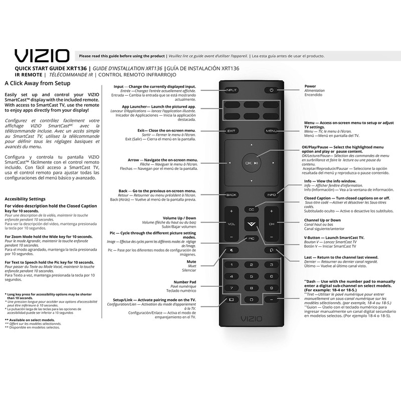 Universal Remote Control for Vizio Smart TV, Compatible with All