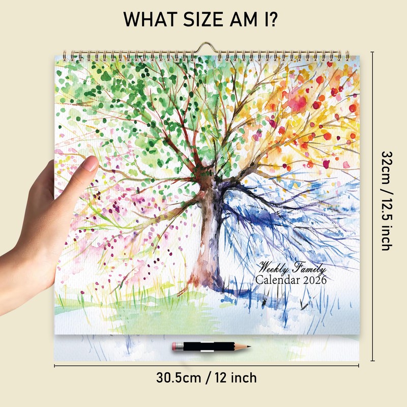 ZXHQ 2026 Family Calendar for UK, Jan–Dec, 6-Column Layout, 30.5