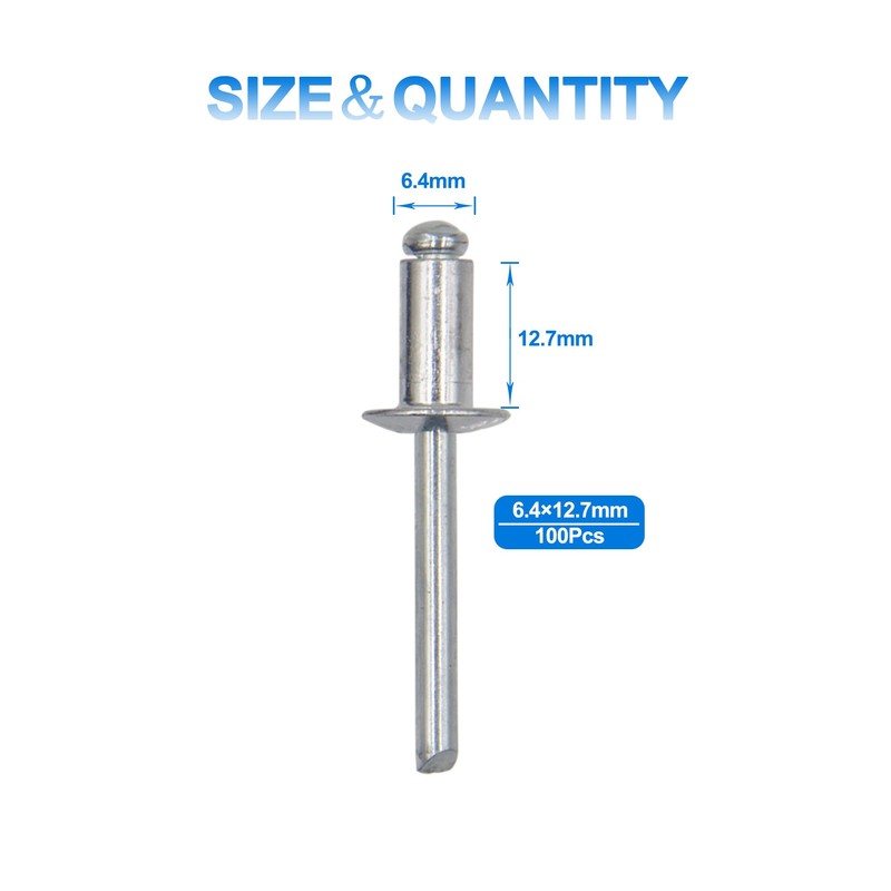 BESTYCHAO 100pcs 6.4mm x 12.7mm Large Aluminium Blind Rivet, Open