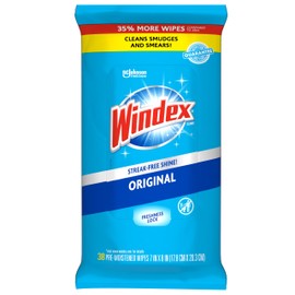 Windex Wipes Glass Cleaning, Pre-Moistened Glass and Surface Wipes to Clean Home Surfaces, Original Scent, 38 Count
