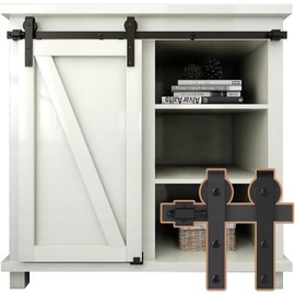 FLYVLIEG 3FT Super Mini Sliding Barn Door Hardware Kit for Single Door TV Stands Small Cabinets, J-Shaped Hanger (No Cabinet)