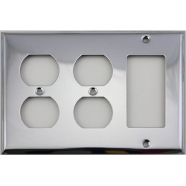 Polished Chrome 3 Gang Cover Switch Plate - 2 Duplex Outlet Openings 1 Single GFI/Rocker Opening