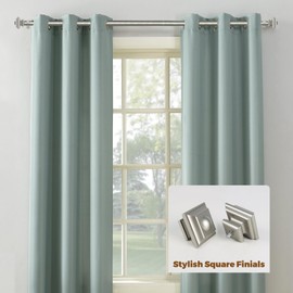 KAMANINA Antique Silver Curtain Rods for Windows 72 to 144 Inches(6-12ft), 1 Inch Long Curtain Rod 32 to 144 Inches, Heavy Duty Decorative Single Drapery Rods, Square End