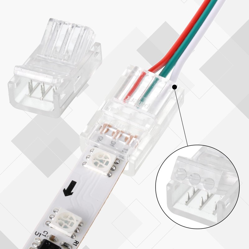 Flutesan 100 Pcs 3 Pin 10mm Solderless LED Light Strip