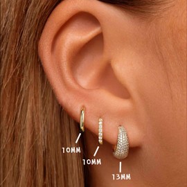 Gold Huggie Hoop Earrings Set for Women, 14K Gold Plated Trendy Hoops for Multiple Piercing, Small Dainty Diamond Cubic Zirconia Earrings Hypoallergenic Jewelry Gifts 3 Pairs (0-GOLD)