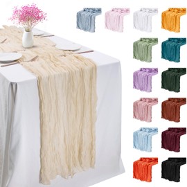 LEREATI Beige Cheesecloth Table Runner 90cm x 300cm Chiffon Gauze Fabric Sheer Cheese Cloth for Dresser Birthday Wedding Dining Room Summer Boho Decoration