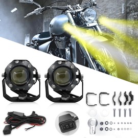 PLUSBEAM Motorcycle Driving Lights,60W Motorcycle Spotlight Waterproof Super Bright Dual Color 3 Modes LED Auxiliary Work Fog Light with Wiring Harness Kit for Motorcycle Truck Car SUV ATV…