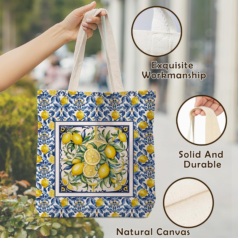 Italian Amalfi Coast Lemon Canvas Tote Bag, Lemon Themed Gifts