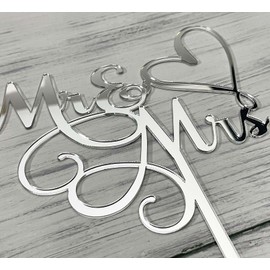 JIEEIN Decoración para tarta de Mr & Mrs – Cartel de novia y novio para boda, decoración de tarta de compromiso – Espejo acrílico plateado