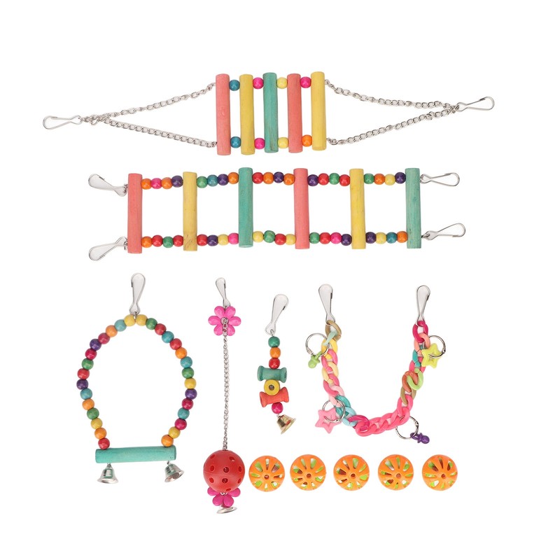 Bird Swing Hanging Toys Wooden Educational Colorful Parrot Swing Chewing