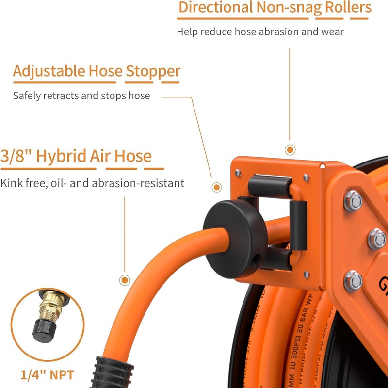 Giraffe Tools TA15BPLUS Retractable Air Hose Reel with Swivel Bracket